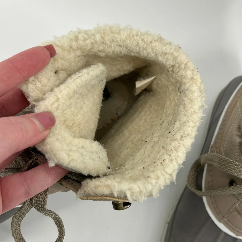 Khombu Tan Grey Quilted Sherpa Lined‎ Duck Boots Winter Waterproof Snow Women 8